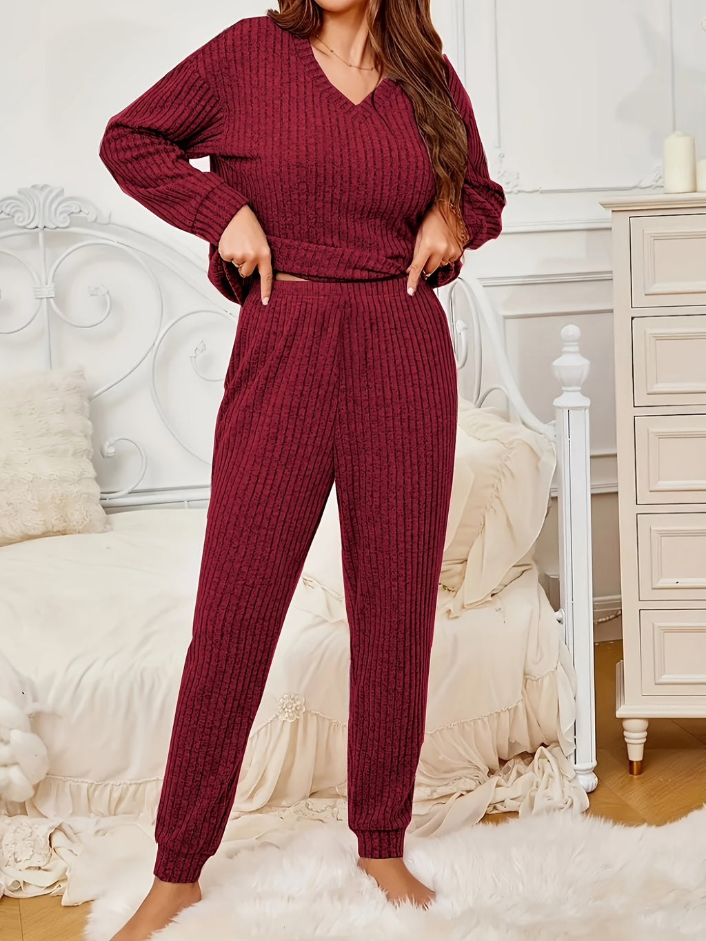 The Ribbed Set Burgundy